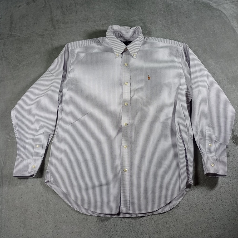 Ralph Lauren Sport Button Down Shirt Womens 12 Purple Striped Preppy Logo